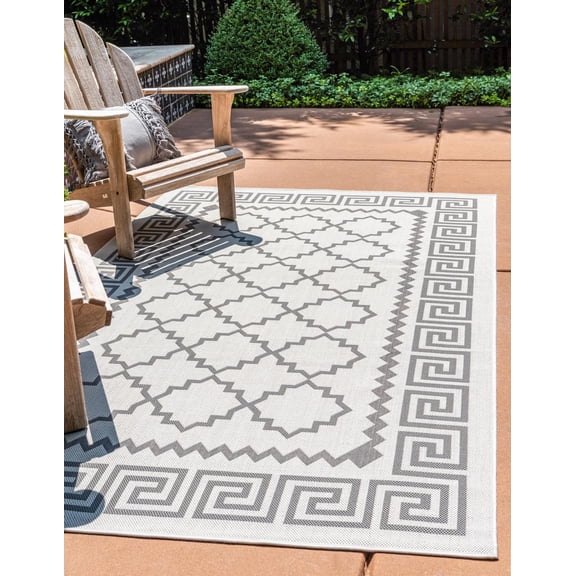 Unique Loom Stars Indoor/Outdoor Trellis Rug Gray/Silver 8' x 11' 4" Rectangle Geometric Eclectic Perfect For Patio Deck Garage Entryway