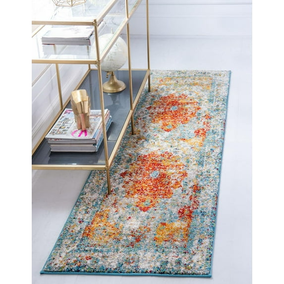 Unique Loom Strada Rosso Rug Orange/Beige 2' x 6' 1" Runner Border Contemporary Perfect For Bathroom Hallway Mud Room Laundry Room