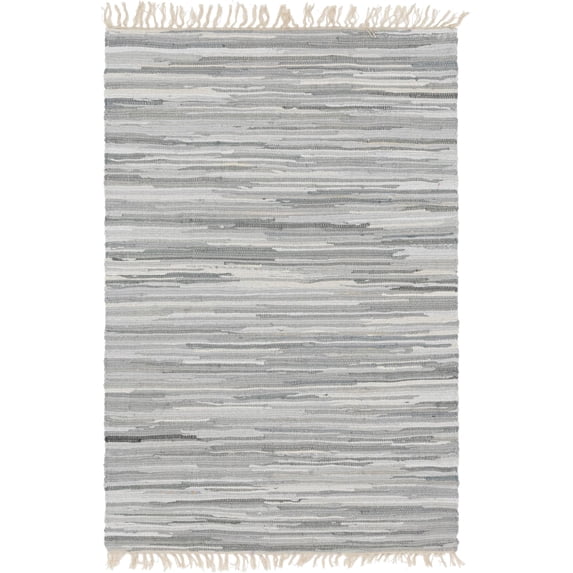 Unique Loom Striped Chindi Cotton Rug , 4' 0" x 6' 0" ,Gray