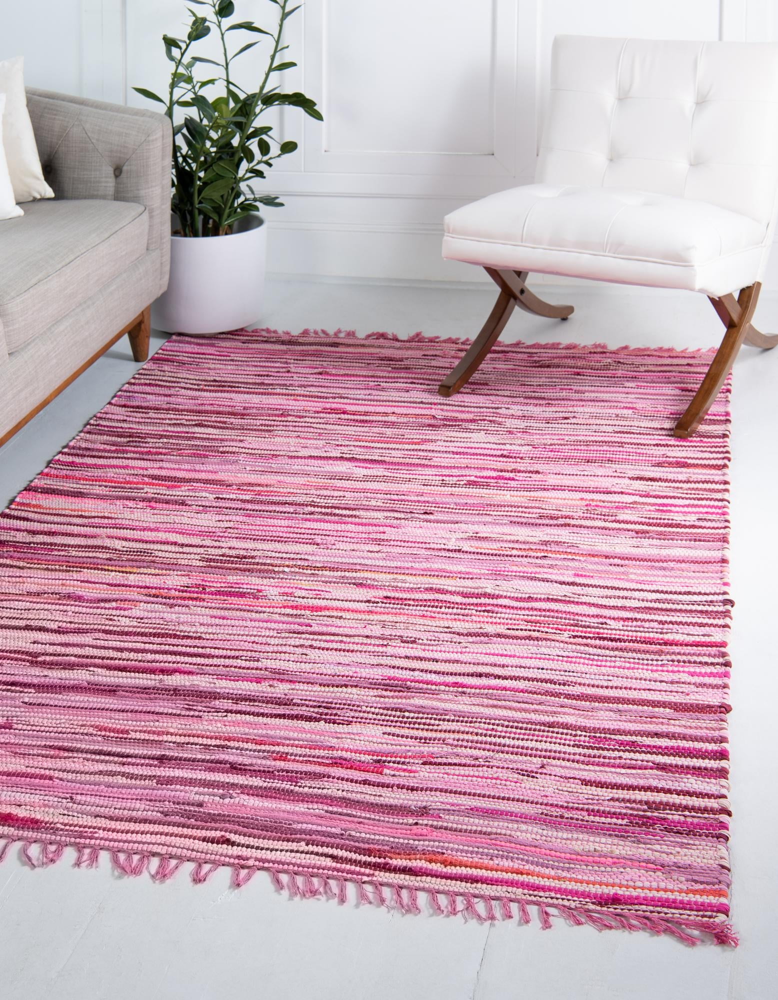 Handwoven Pink Stripe Cotton Blend 9' x 12' Indoor Rug
