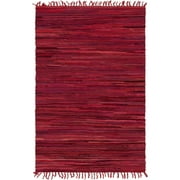 Unique Loom Striped Chindi Cotton Rug Red/Burgundy 4' x 6' Rectangle Hand Made Geometric Modern Perfect For Living Room Bed Room Dining Room Office