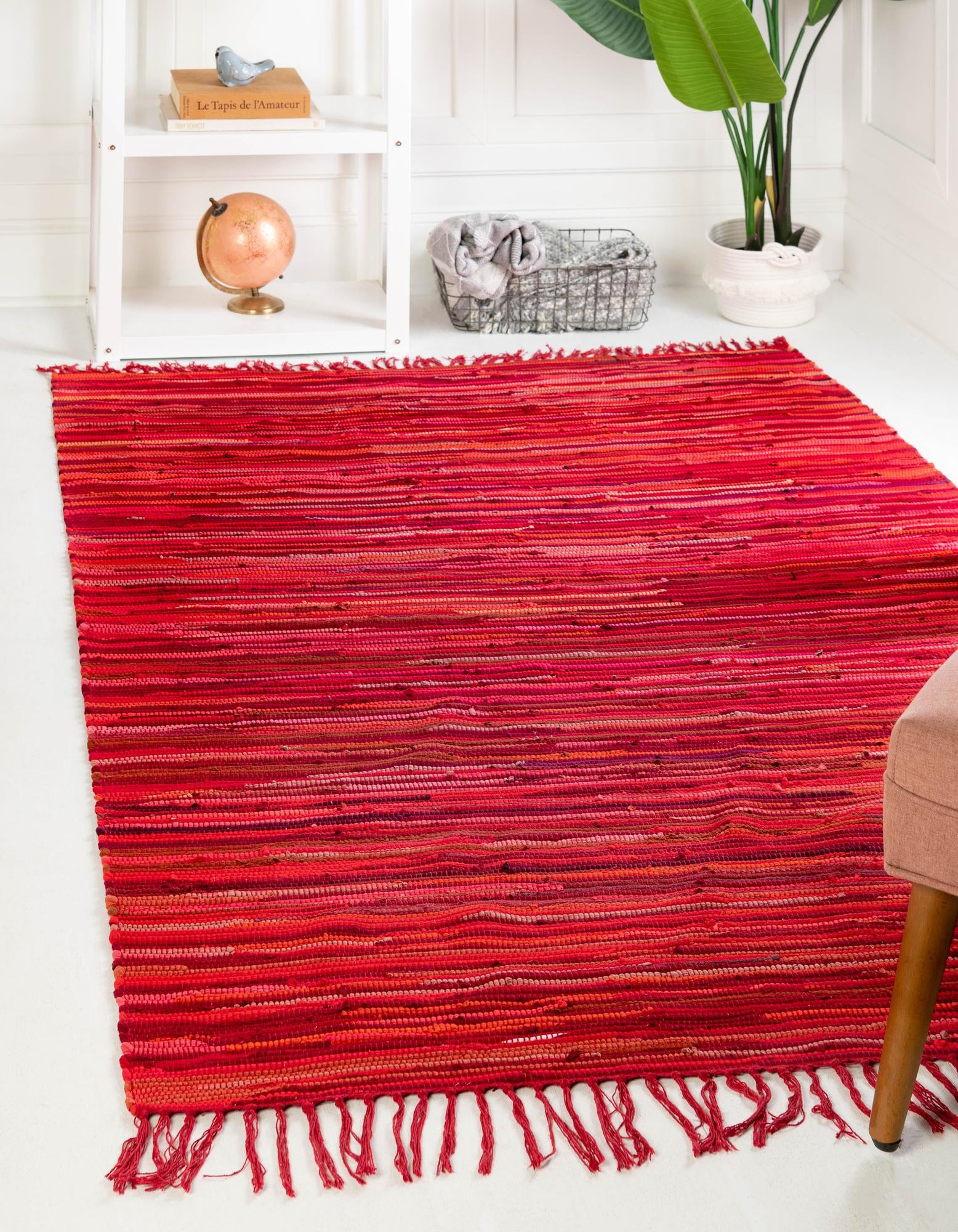 Unique Loom Striped Chindi Cotton Rug Red/Burgundy 8' x 10' Rectangle Hand Made Geometric Modern Perfect For Living Room Bed Room Dining Room Office - image 1 of 6