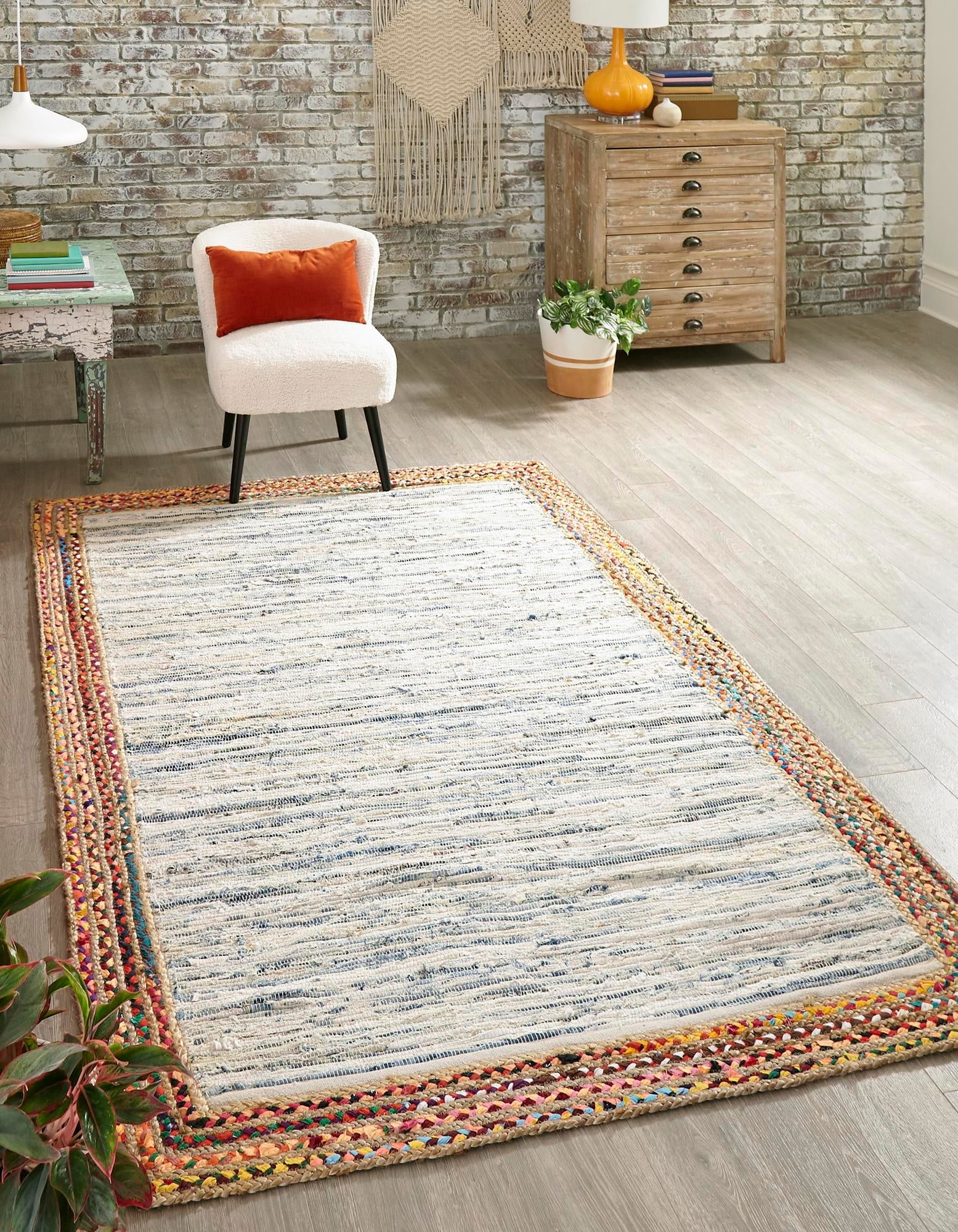 Handwoven Ivory Stripe Indoor Rug with Easy Care & Stain Resistance
