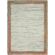Unique Loom Striped Chindi Jute Rug Ivory/Blue 9' x 12' 2" Rectangle Hand Woven and Hand Braided Striped Bohemian Perfect For Living Room Bed Room Dining Room Office