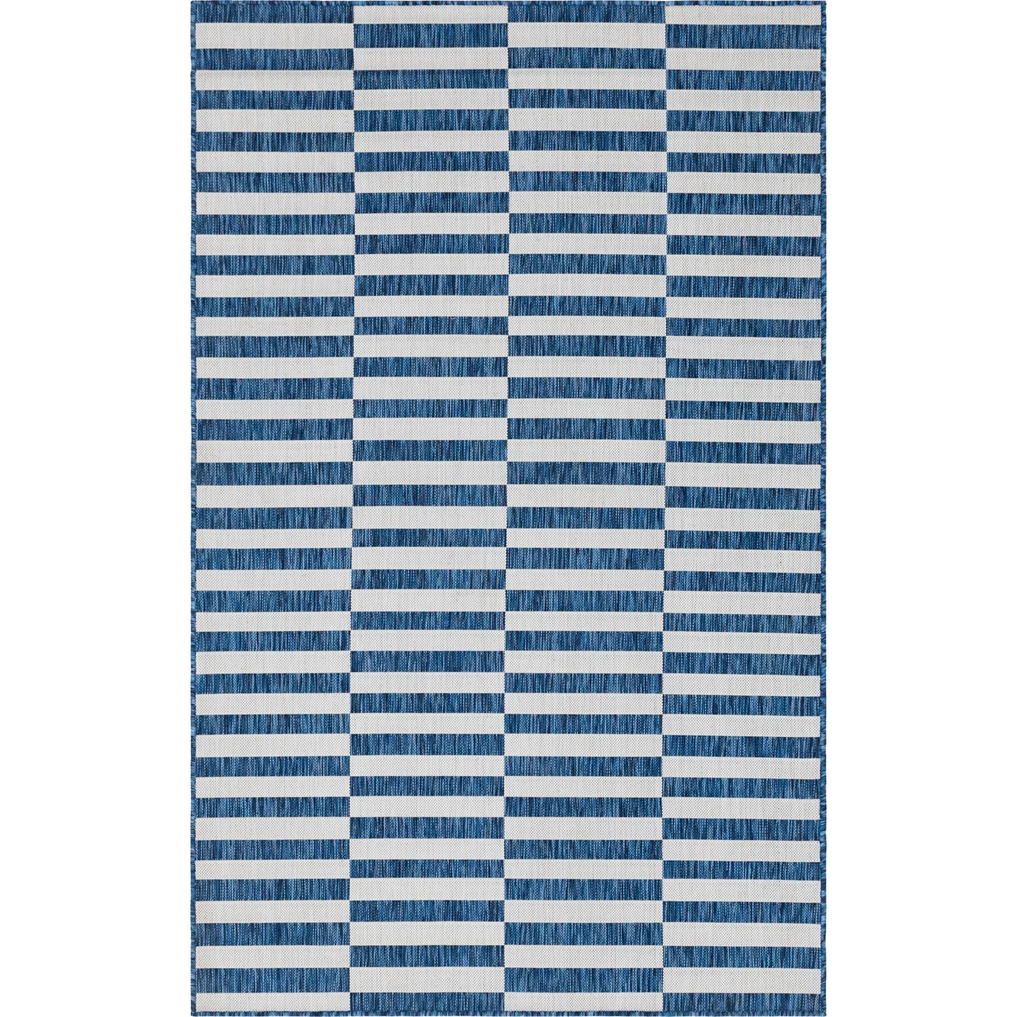 Seaside Stripe 5'x8' Blue and Ivory Synthetic Outdoor Rug