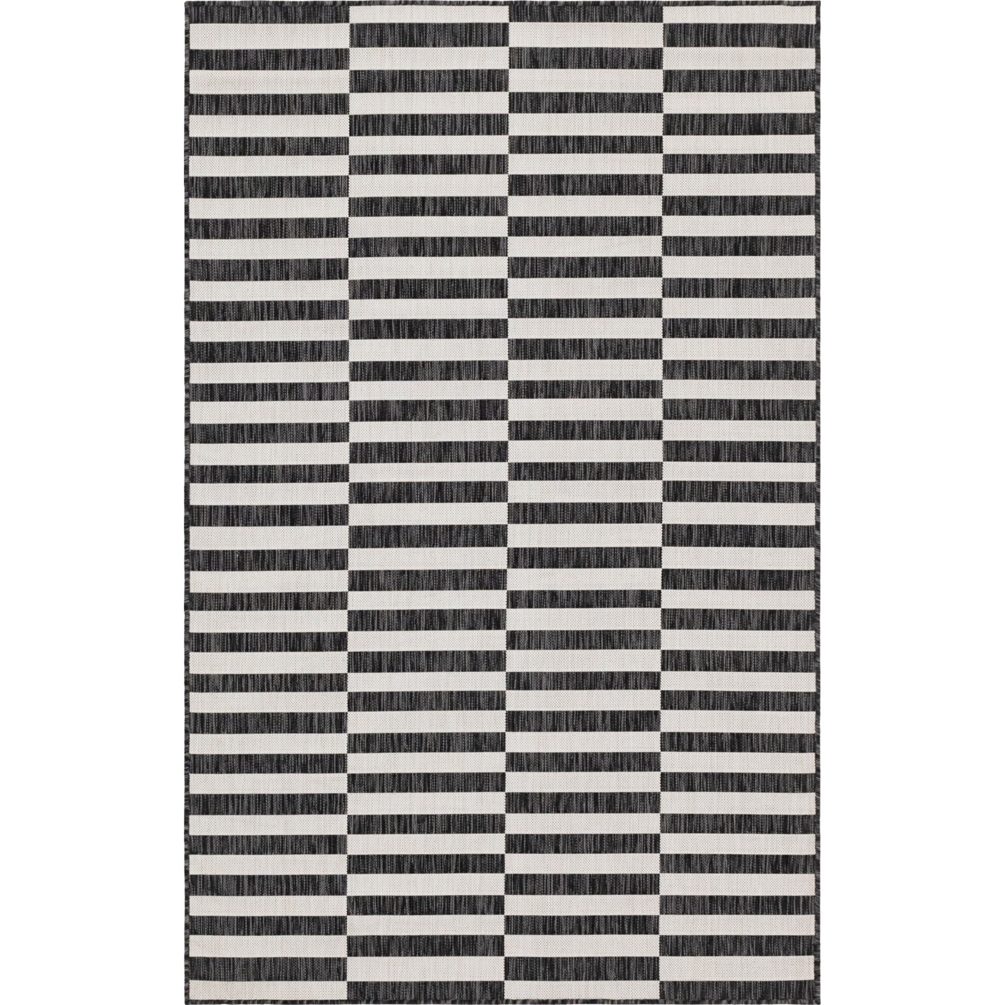 Charcoal Stripe Synthetic Easy-Care Outdoor Rug 5' x 8'