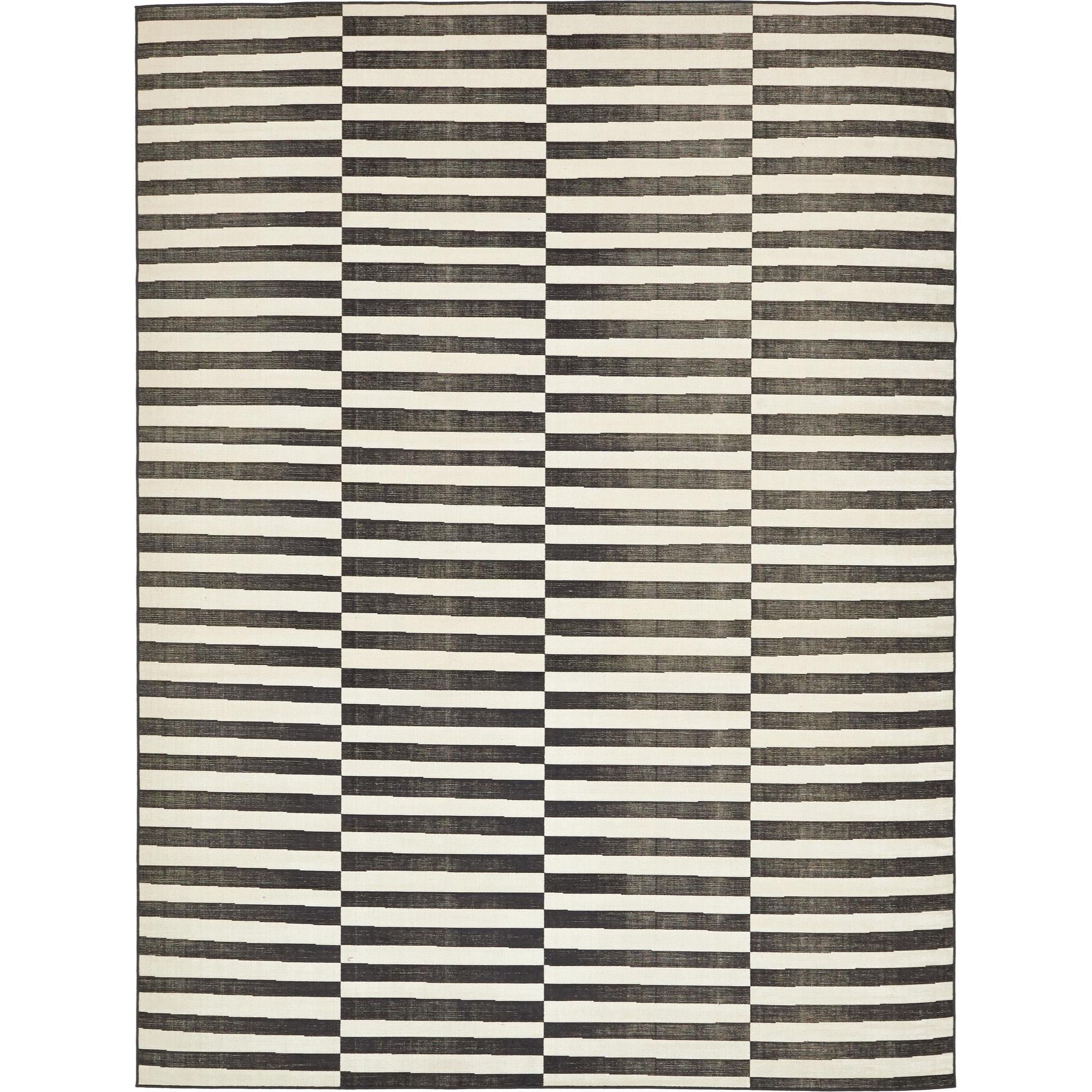 Unique Loom Striped Williamsburg Rug Black/Ivory 9' x 12' Rectangle Hand Made Striped Mid