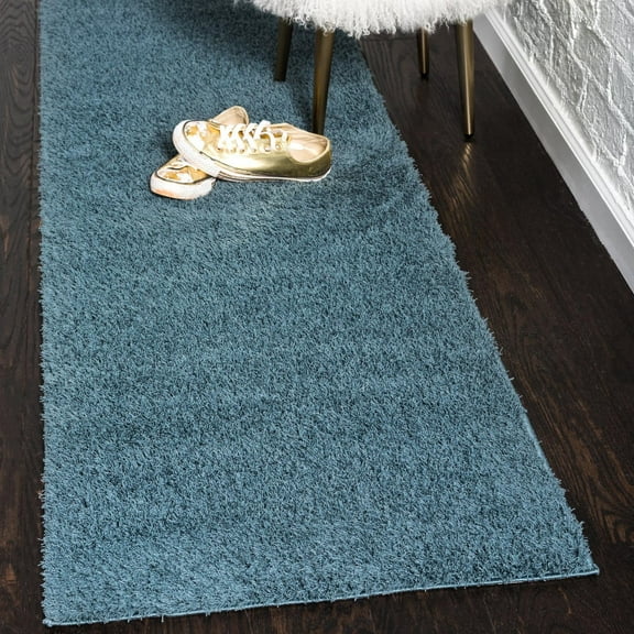 Unique Loom Studio Solid Shag Collection Area Rug - Sky (2' 7" x 10' Runner Slate Blue)