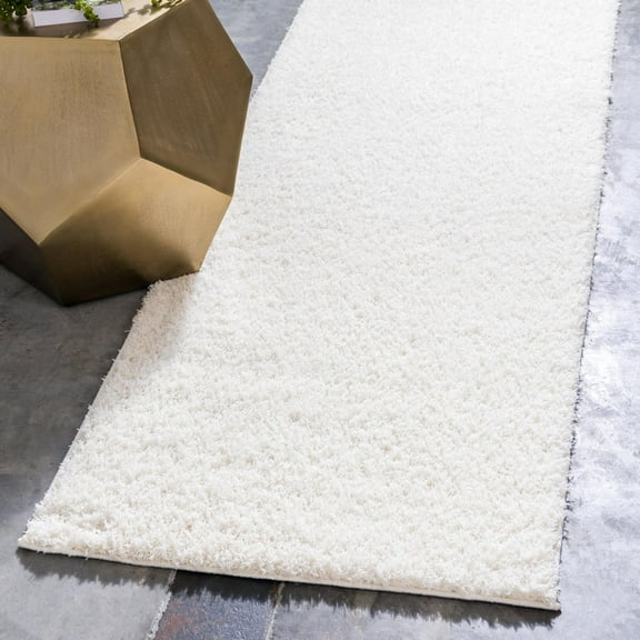 Unique Loom Studio Solid Shag Collection Area Rug - Sky (2' 7" x 10' Runner White)