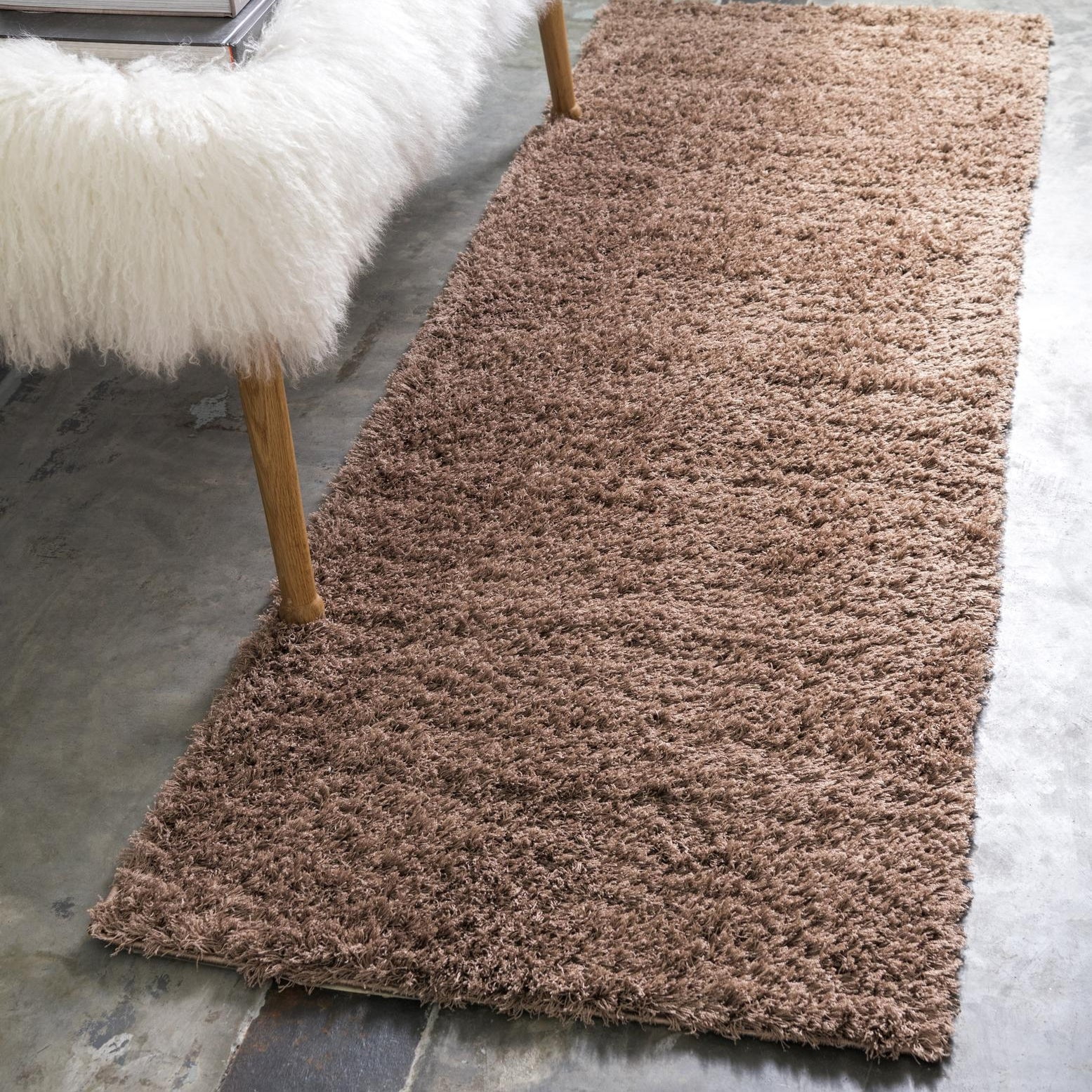 Unique Loom Studio Solid Shag Collection Area Rug - Sky (2' x 6' 9" Runner Brown)