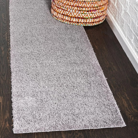 Unique Loom Studio Solid Shag Collection Area Rug - Sky (2' x 6' 9" Runner Dark Gray/Gray)