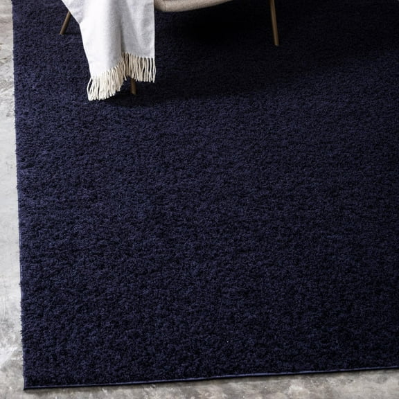 Unique Loom Studio Solid Shag Collection Area Rug - Sky (4' 1" x 6' 1" Rectangle Midnight Blue)