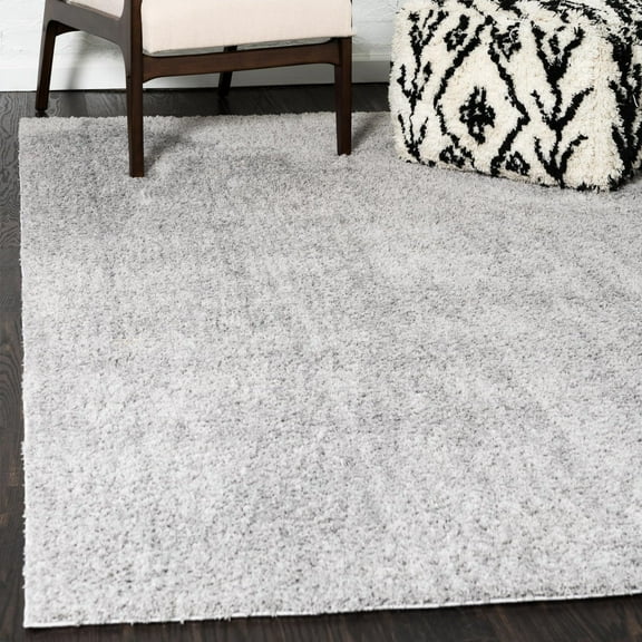 Unique Loom Studio Solid Shag Collection Area Rug - Sky (5' 1" x 8' Rectangle Light Gray/Gray)