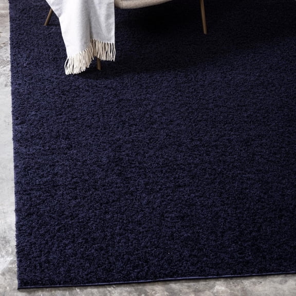 Unique Loom Studio Solid Shag Collection Area Rug - Sky (8' x 10' Rectangle Midnight Blue)
