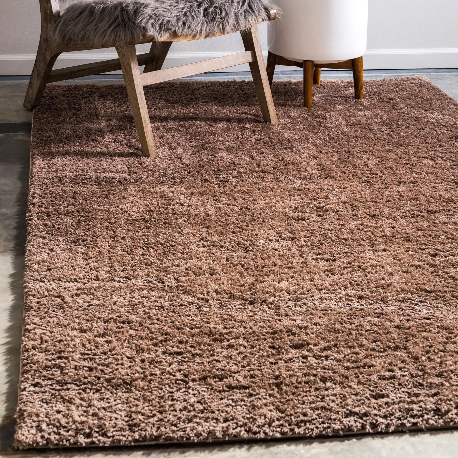 Brown Plush Shag Area Rug 9' x 12' Rectangle