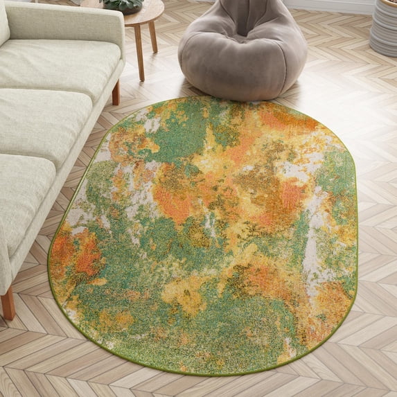 Unique Loom Haerfest Collection Area Rug - Sumatra (4' 1" x 6' 1" Oval Green/Ivory)