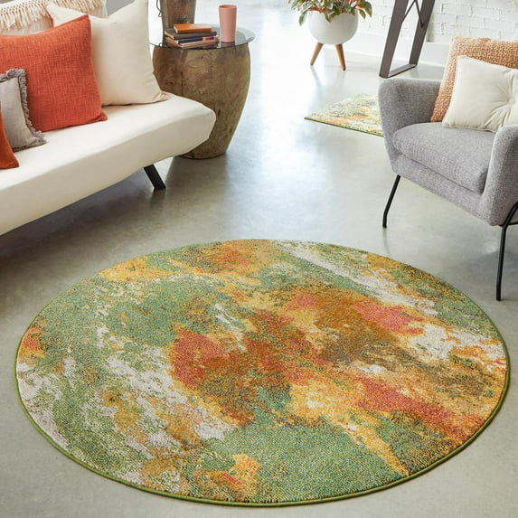 Unique Loom Haerfest Collection Area Rug - Sumatra (5' 3" Round Green/Ivory)