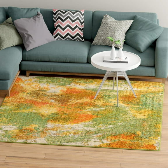 Unique Loom Haerfest Collection Area Rug - Sumatra (7' 10" Square Green/Ivory)