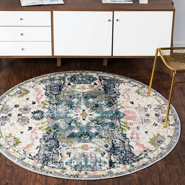 Unique Loom Sumter Collection Area Rug - Aiken (5' 1" Round Ivory/Blue)