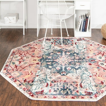 Unique Loom Sumter Collection Area Rug - Aiken (8' Octagon Pink/Navy Blue)