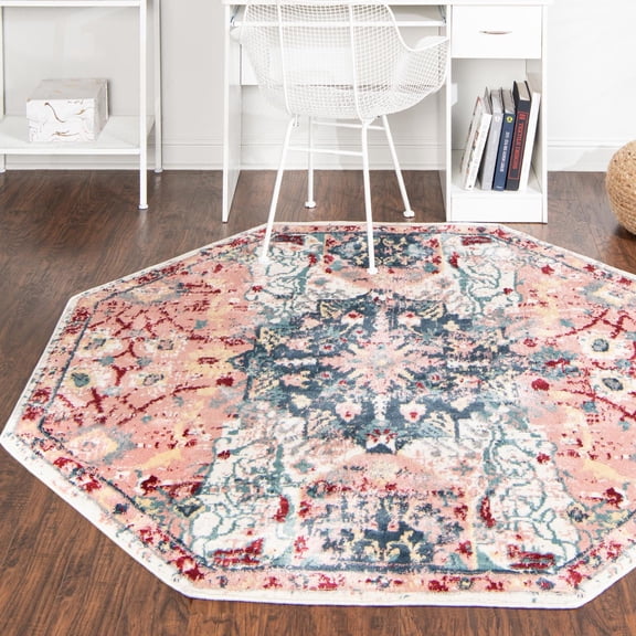 Unique Loom Sumter Collection Area Rug - Aiken (8' Octagon Pink/Navy Blue)