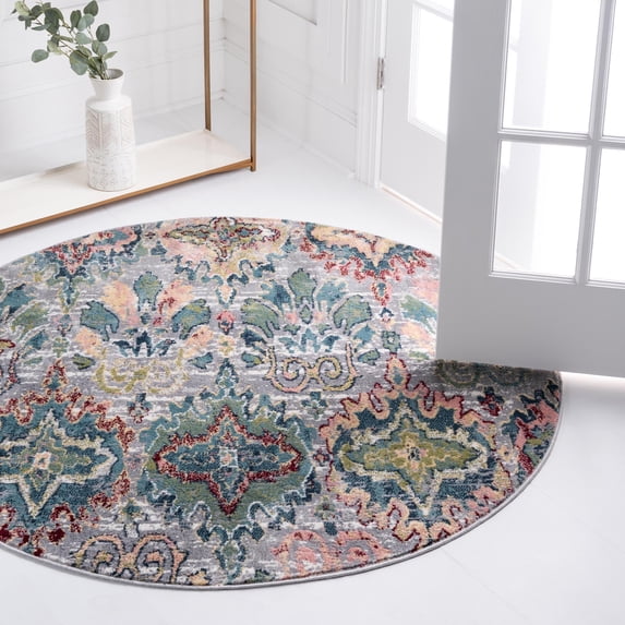 Unique Loom Sumter Collection Area Rug - Brewton (5' 1" Round Multi/Blue)