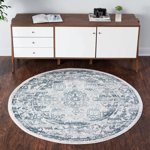 Unique Loom Sumter Collection Area Rug - Edmunds (5' 1" Round Ivory/Blue)