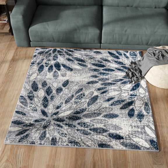 Unique Loom Sumter Collection Area Rug - Rhett (5' 1" Square Gray/Navy Blue)