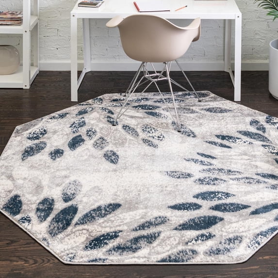 Unique Loom Sumter Collection Area Rug - Rhett (6' 1" Octagon Gray/Navy Blue)