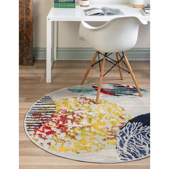 Unique Loom Ariel Collection Area Rug - Sun (4' Round Multi/Black)