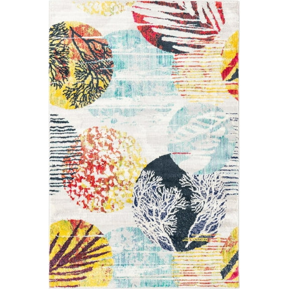 Unique Loom Sun Ariel Rug Multi/Black 4' 1" x 6' 1" Rectangle Botanical Beach/Nautical Perfect For Living Room Bed Room Dining Room Office