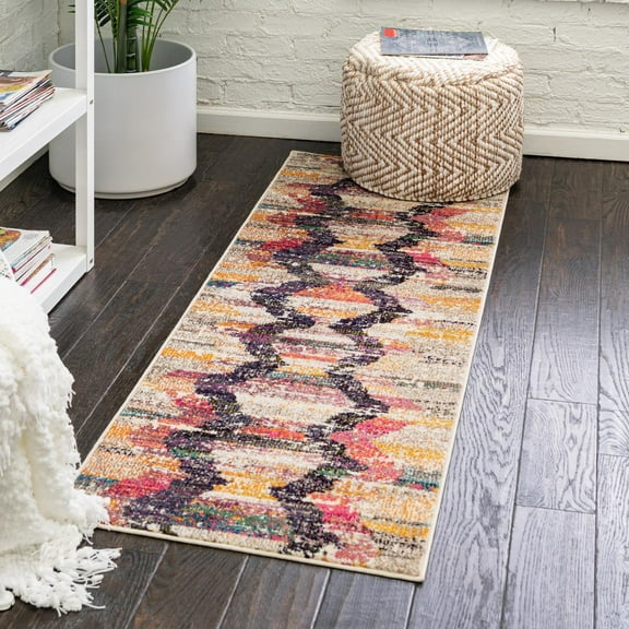 Unique Loom Vivid Collection Area Rug - Surat (2' x 8' Runner Multi/Black)