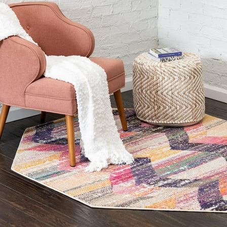 Unique Loom Vivid Collection Area Rug - Surat (5' 3" Octagon Multi/Black)