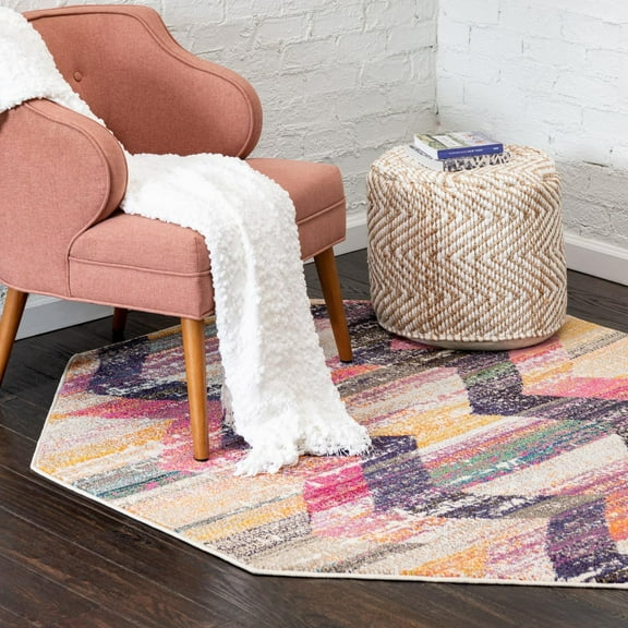 Unique Loom Vivid Collection Area Rug - Surat (5' 3" Octagon Multi/Black)