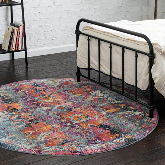 Unique Loom Budapest Collection Area Rug - Szechenyi (3' 7" Round Red/Ivory)