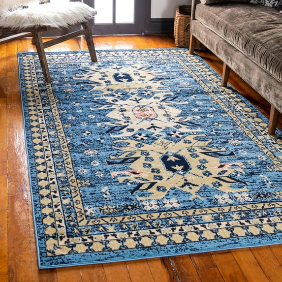 Unique Loom Taftan Collection Area Rug - Oasis (10' x 13' 1" Rectangle Light Blue/Cream)