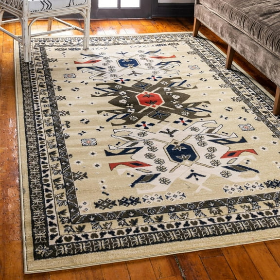 Unique Loom Taftan Collection Area Rug - Oasis (2' x 3' 1" Rectangle Cream/Light Blue)