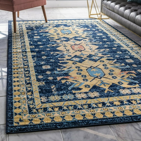 Unique Loom Taftan Collection Area Rug - Oasis (2' x 3' 1" Rectangle Navy Blue/Cream)