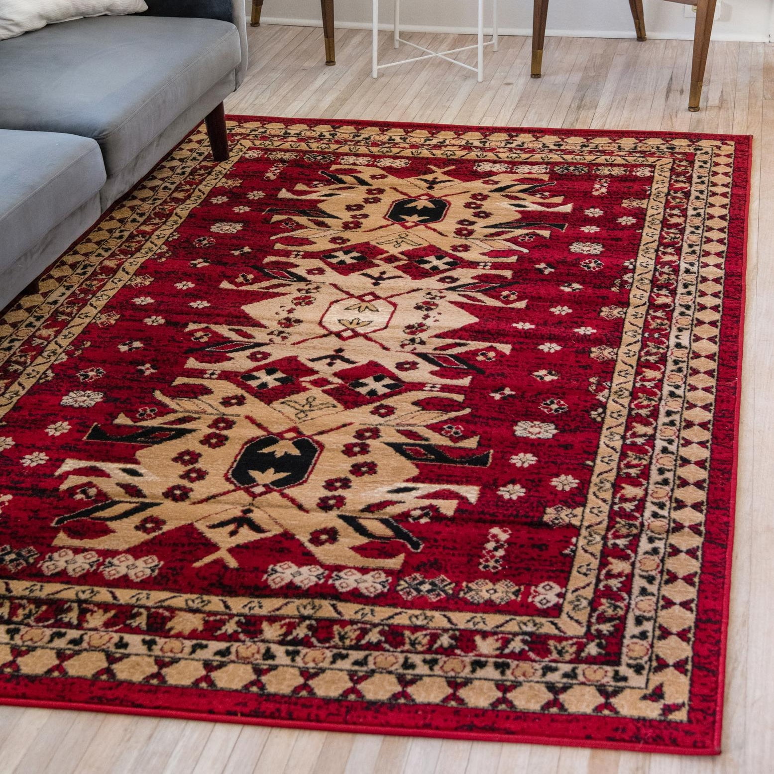 Handmade Red Synthetic Rectangular Stain-resistant Rug