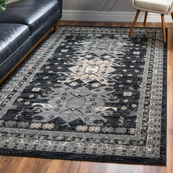 Unique Loom Taftan Collection Area Rug - Oasis (5' 3" x 8' Rectangle Black/Cream)