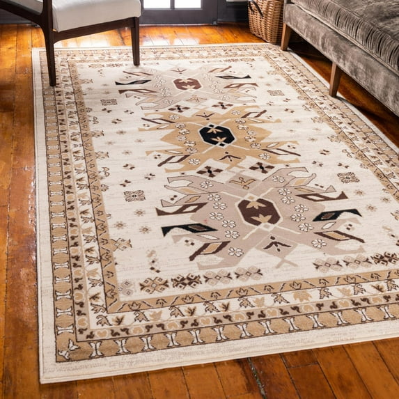 Unique Loom Taftan Collection Area Rug - Oasis (6' 1" x 9' Rectangle Ivory/Cream)