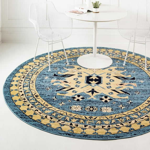 Unique Loom Taftan Collection Area Rug - Oasis (7' 10" Round Light Blue/Cream)