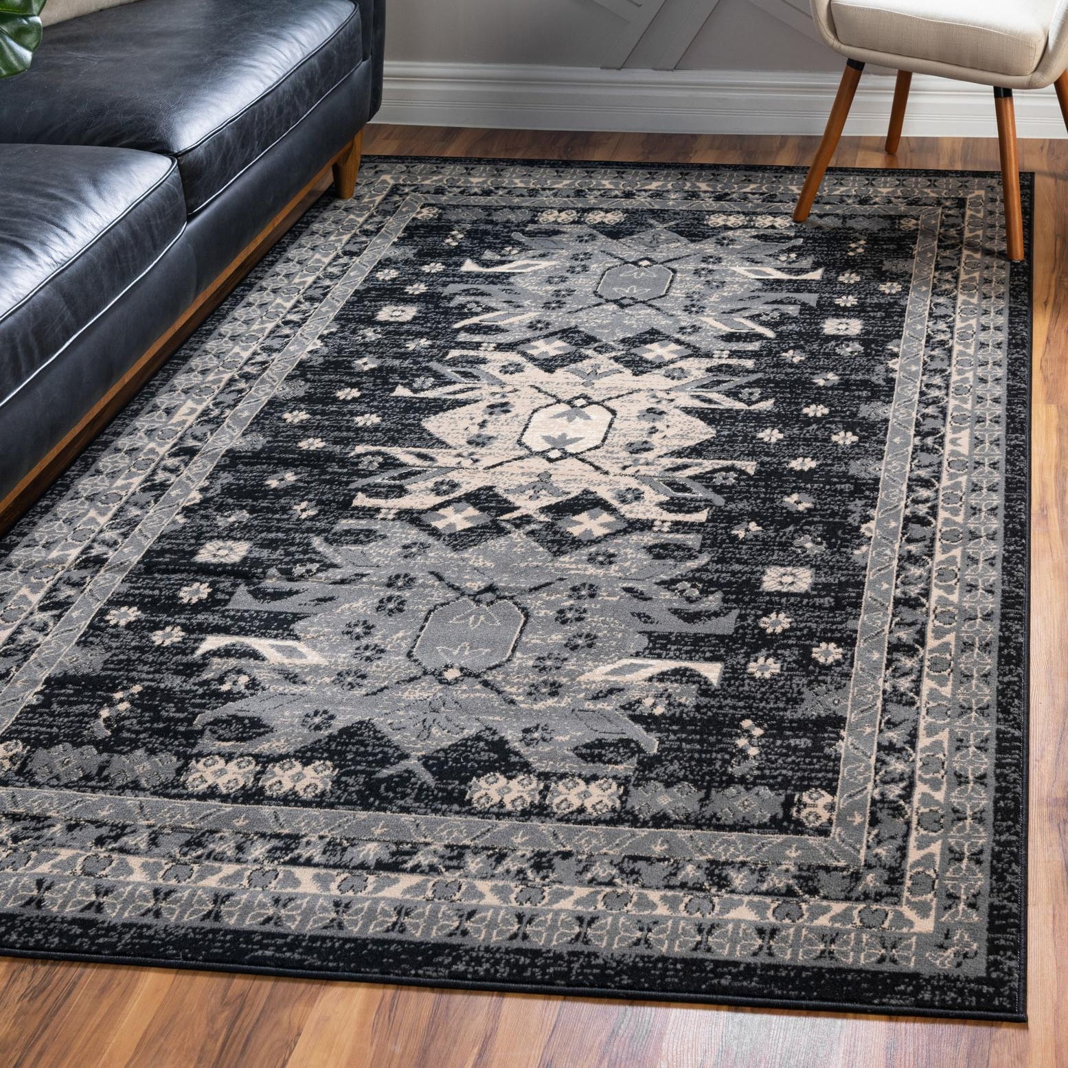 Black and Gray 8' x 10' Synthetic Rectangular Area Rug