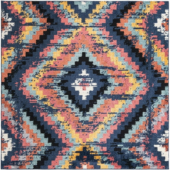 Unique Loom Tagine Collection Area Rug - Seema (7' 10" Square Blue/Black)