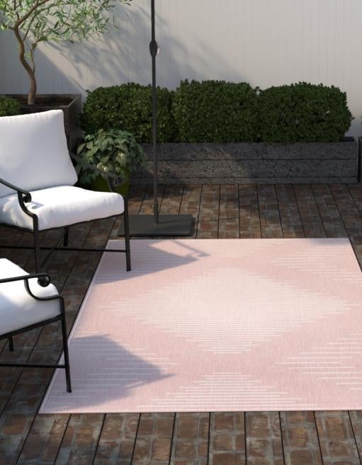 Unique Loom 9' 0 x 12' 0 Rectangle Indoor/Outdoor Modern Pink Area Rug
