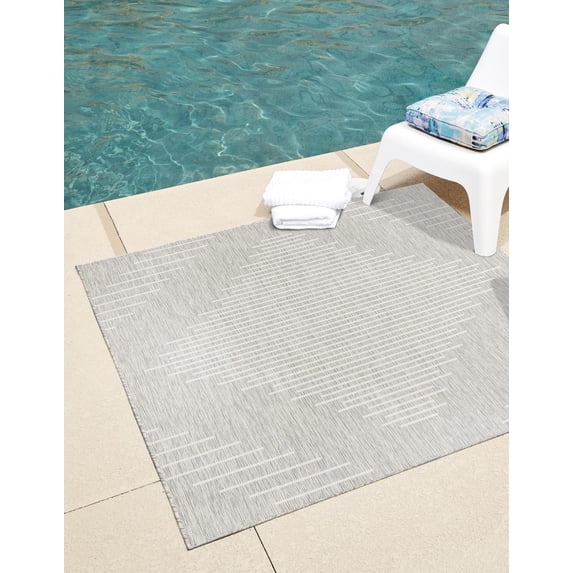 Unique Loom Tambor Outdoor Modern Rug 10' 8 x 10' 8 Square Gray