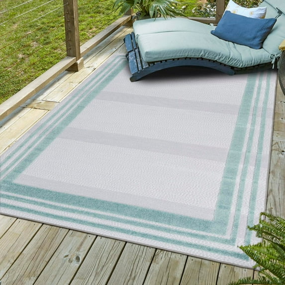 Unique Loom Aruba Outdoor Collection Area Rug - Tanki (5' 3" x 8' Rectangle Gray Teal)