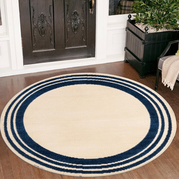 Unique Loom Aruba Outdoor Collection Area Rug - Tanki (3' 3" Round Beige/Navy Blue)