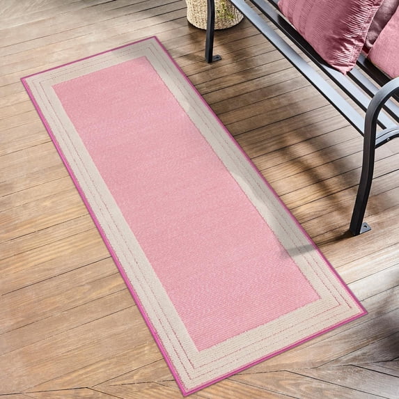 Unique Loom Aruba Outdoor Collection Area Rug - Tanki (2' x 8' Runner Pink/Ivory)