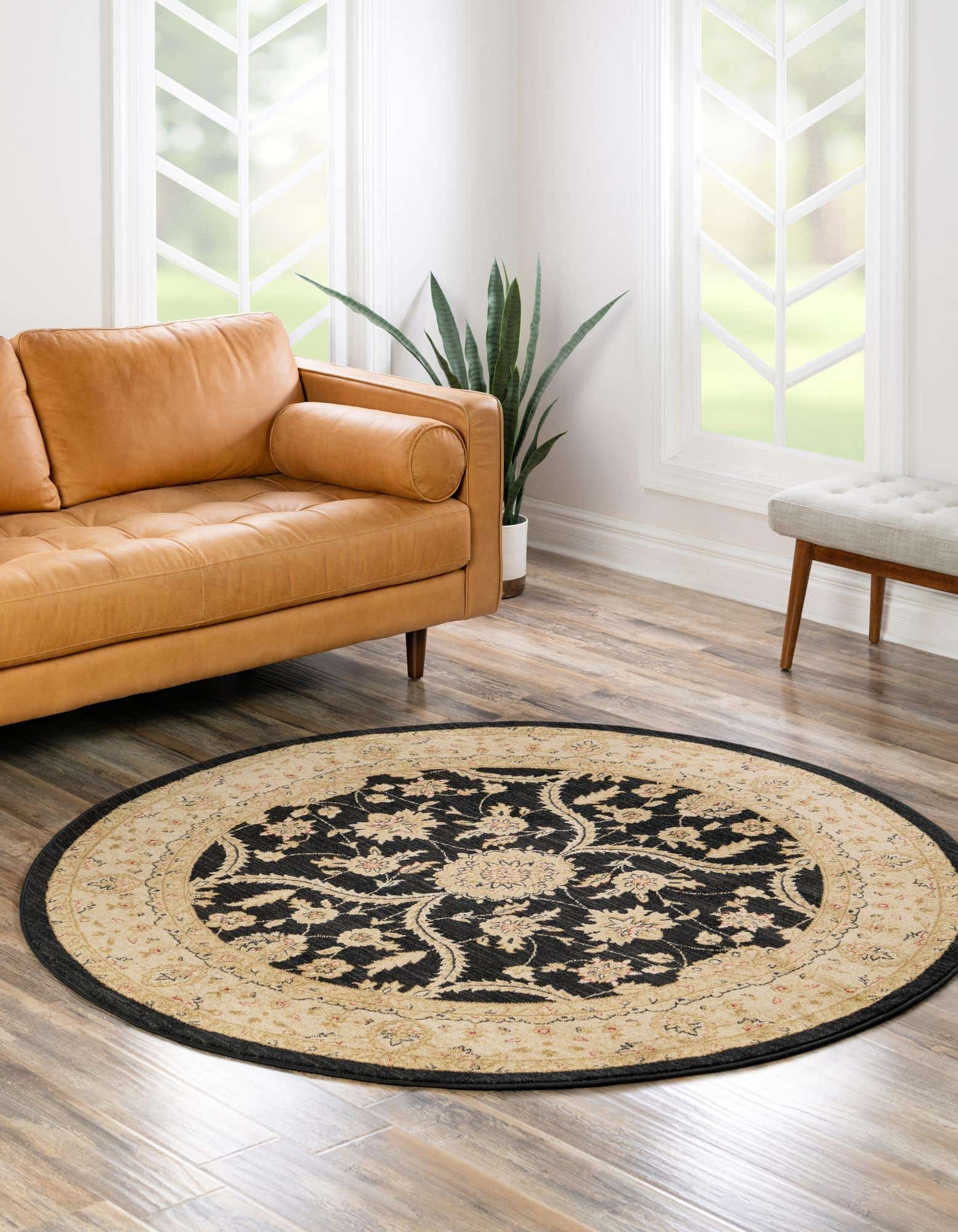 Unique Loom Tansy Edinburgh Rug Black/Cream 8' Round Floral Traditional